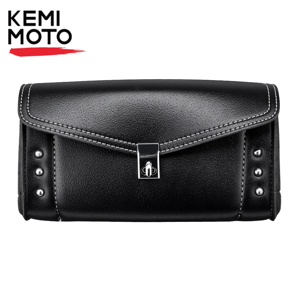 KEMIMOTO Motorcycle Windshield Bag - PU Leather Tool Pouch For Harley Road King Softail 1995-2025