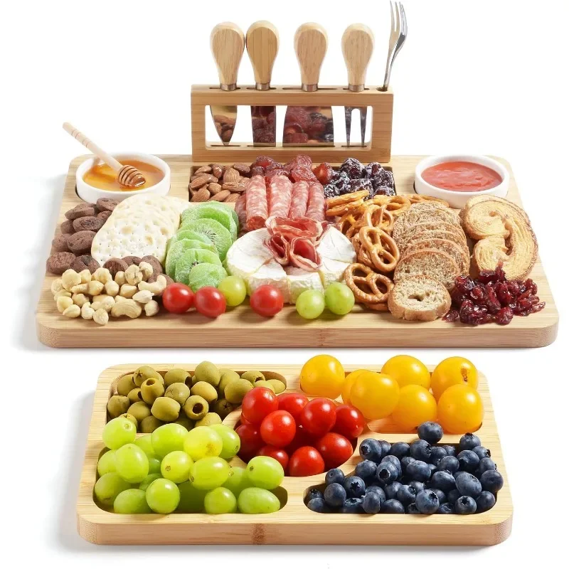 Bamboo Charcuterie Boards (23"&times;11"&times;0.8") and Set, Lightweight Cheese Board and Platter