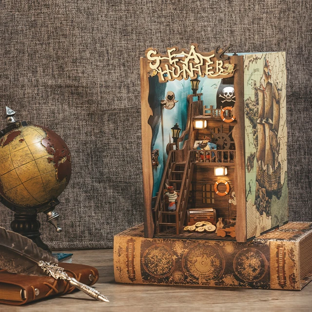 CUTEBEE DIY Book Nook Kit Miniature Dollhouse Eternal Bookstore Bookend Wooden Book Shelf Insert Lighting Model Toy For Kid Gift 5