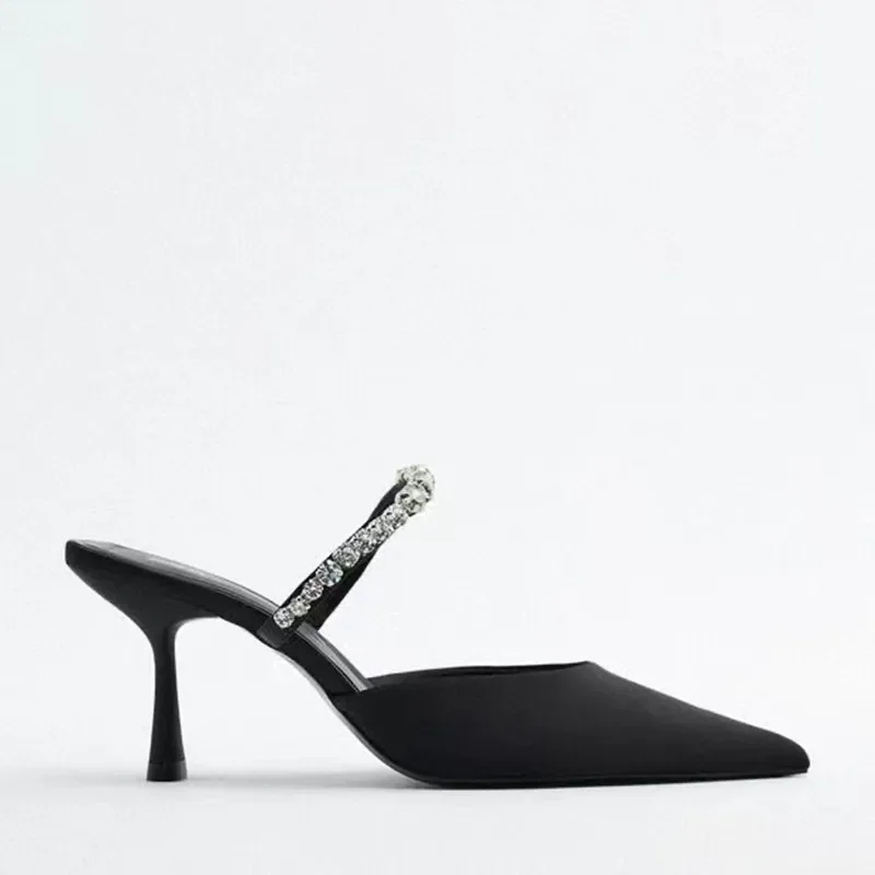 Women Slingback High Heel Sandals Metal Chain Rhinestone Decorate Black Fashion Women Pumps Summer Sexy Stiletto Sandals