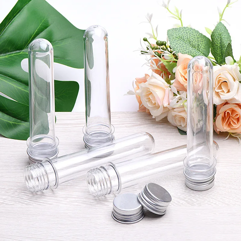 1X lab 30/40/60/80/100ml PET test tube bottle transparent cylindrical plastic refillable bottle for Mask candy data line jars 3