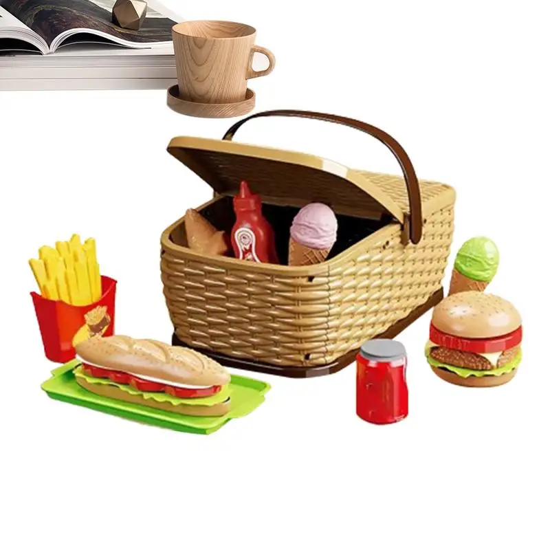 Cutting Play Food Toy Grocery Basket Toys Food Fake Fast Food Playhouse Accessories Toddler Play Kitchen Accessories Educational