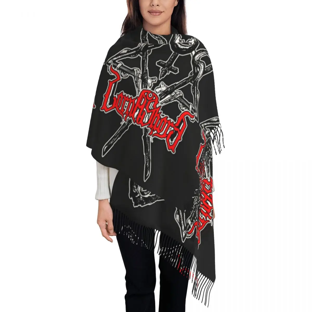 

Womens Scarf Keep Warm Lorna Shore Head Scarves with Long Tassel Death Metal Super Soft Luxury Shawl Wraps Winter Custom Foulard