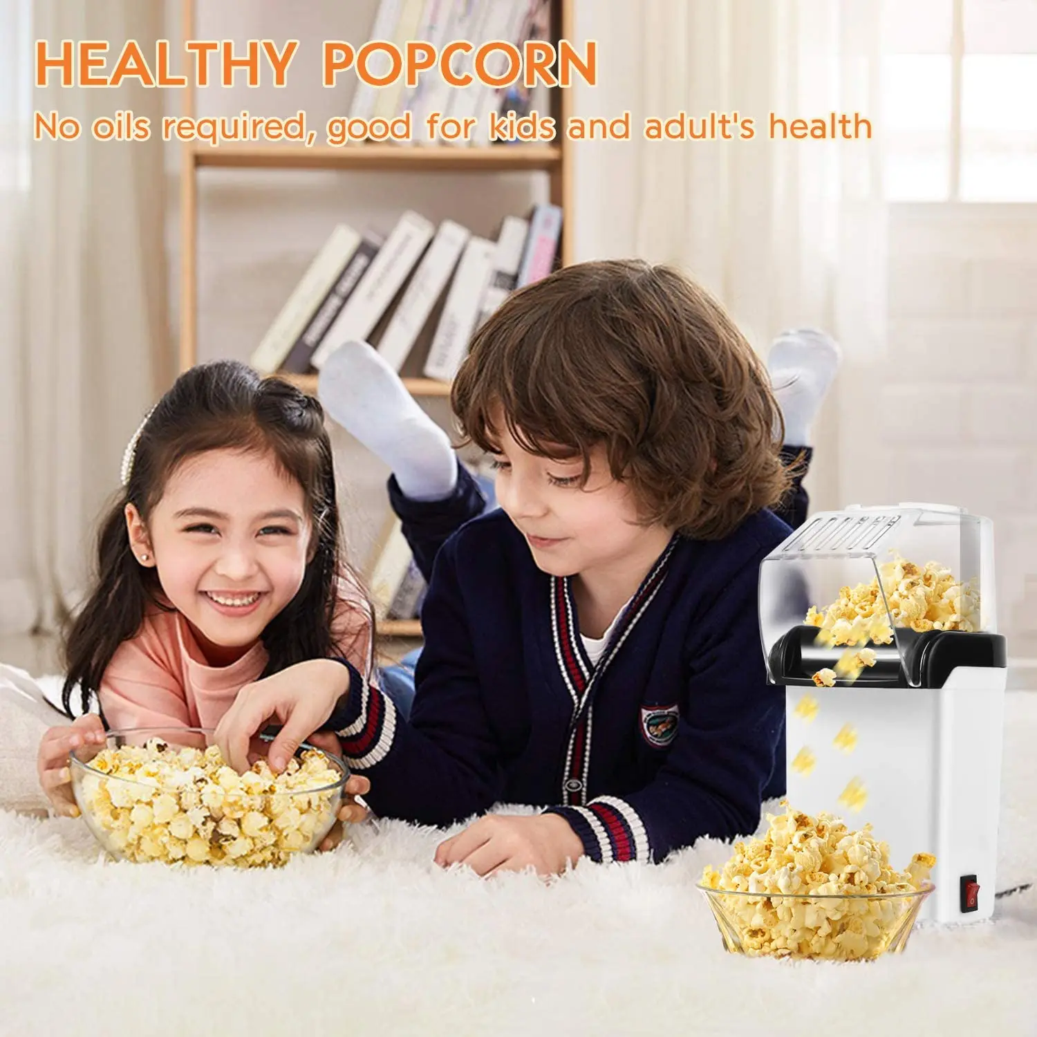 Air Popcorn Popper Maker, Electric Hot Air Popcorn Machine-1200W, Oil-Free US Plug-CKFAM