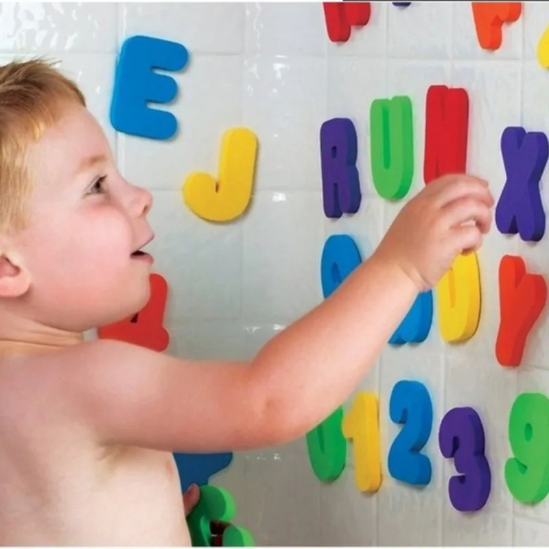 36pcs/set Alphanumeric Letter Bath Puzzle EVA Kids Baby Toys Early Educational Kids Bath Funny Toy Bathroom Suction Up Water Toy 5