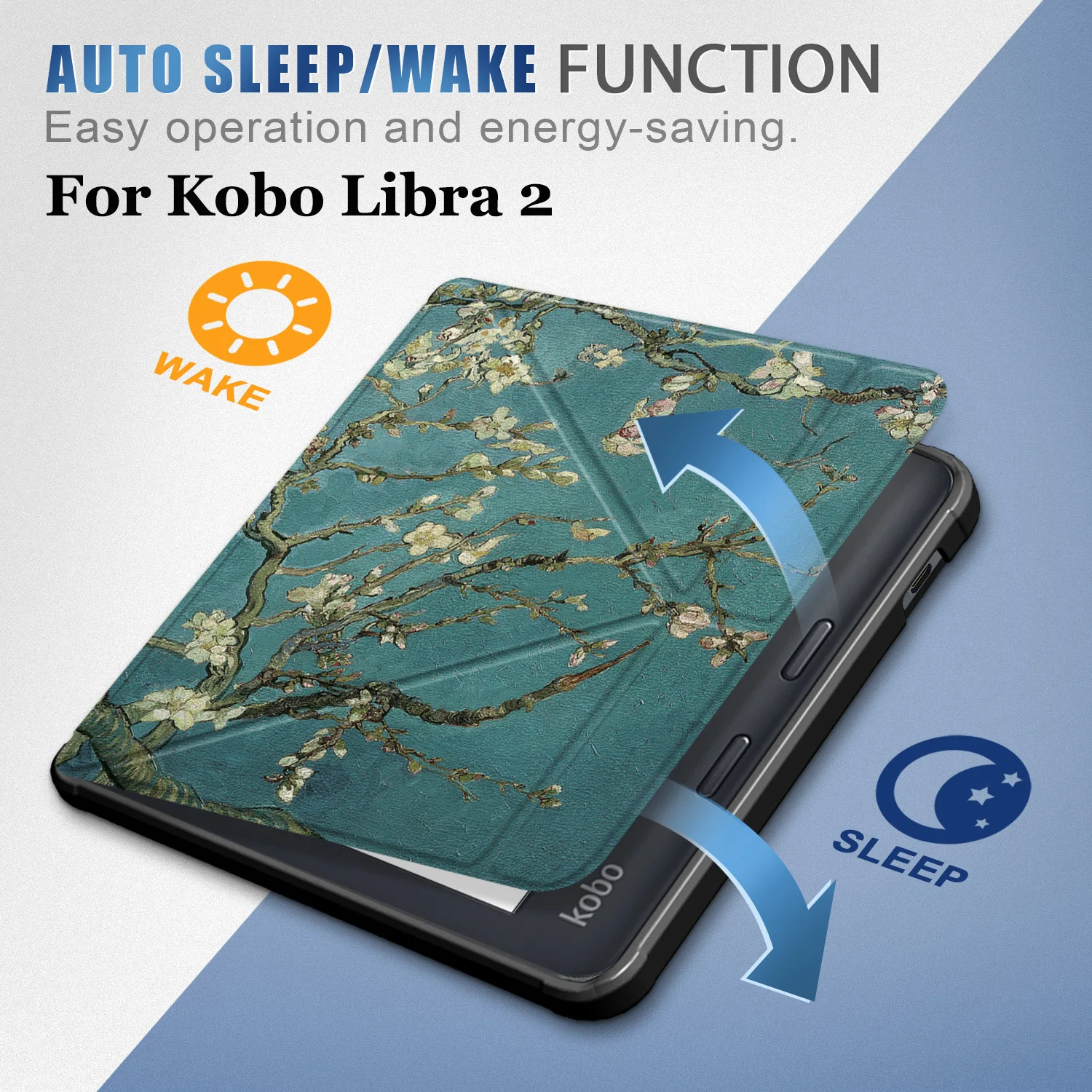 Origami Leather Case for KOBO Libra 2 N418 7 Inch eReader Funda Capa  Magnetic Auto Wake Sleep Cover Ebook Print Cats Sleepcover
