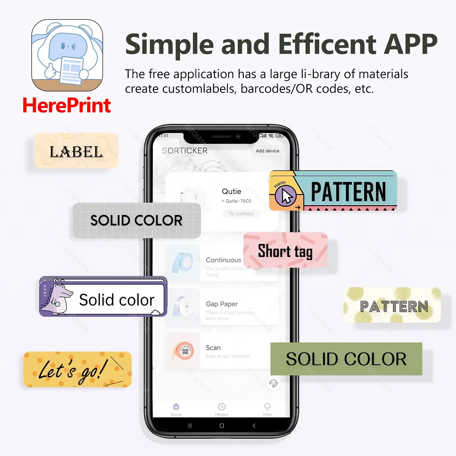 HPRT H11 Q2 Bluetooth Thermal Label Printer Mini Pocket Sticker Labeller Maker / Self-adhesive Paper Rolls Inkless Machine