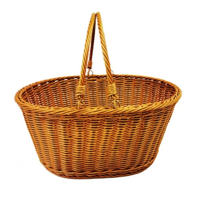 

Camping Picnic Willow Weaving Storage Hamper With Handle Outdoor Fruit Holder 1 Pcs