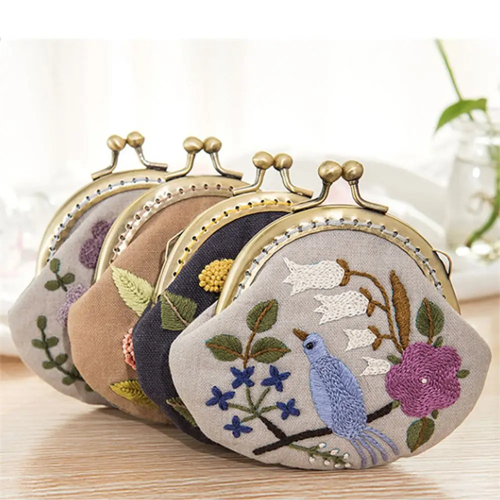 Multi-Color Handmade Embroidery Starter Kit Coin Purse Wallet Flower Patterns Cross Stitch Needlework DIY Crafts Home Decoration