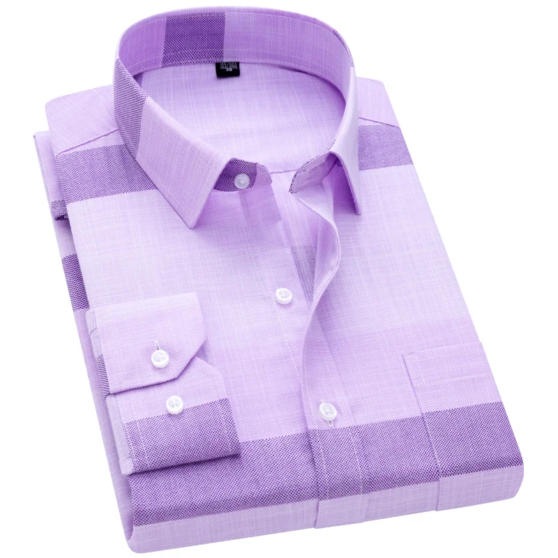 The New  nmen\'s Bamboo Fiber Shirt Solid Color Elastic Non-iron Long-sleeved Shirt Fashionable Formal Social Casual Slim Shirt
