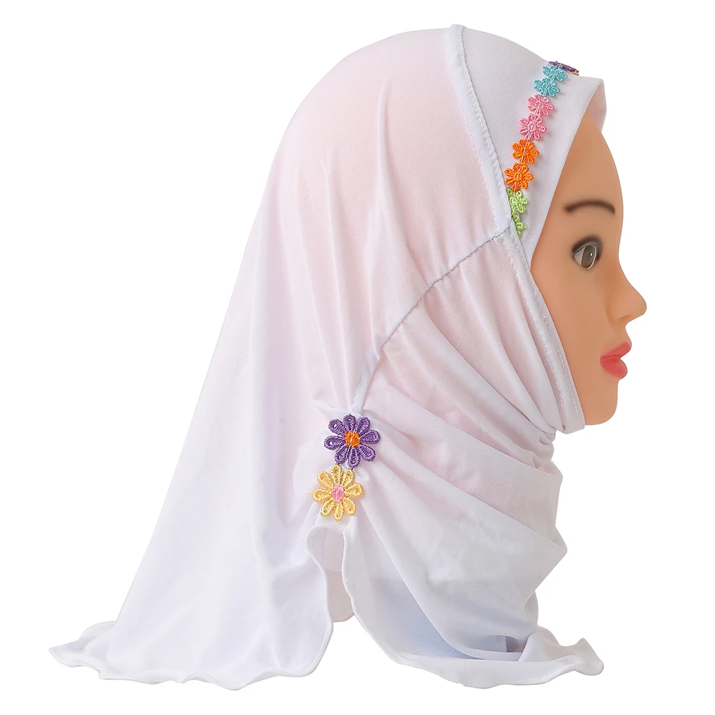 H041 Fit 2-5 years old small girl cute hijab cap with flower muslim scarf islamic headscarf hat amira pull on headwrap