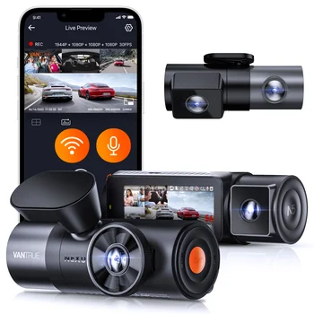 Vantrue 360 ° 대시 캠, 와이파이 2.7K 블랙 박스, 안드로이드 IOS 앱, 5GHz GPS 주차 센서, 차량용 DVR 카메라, 4 방향 카메라