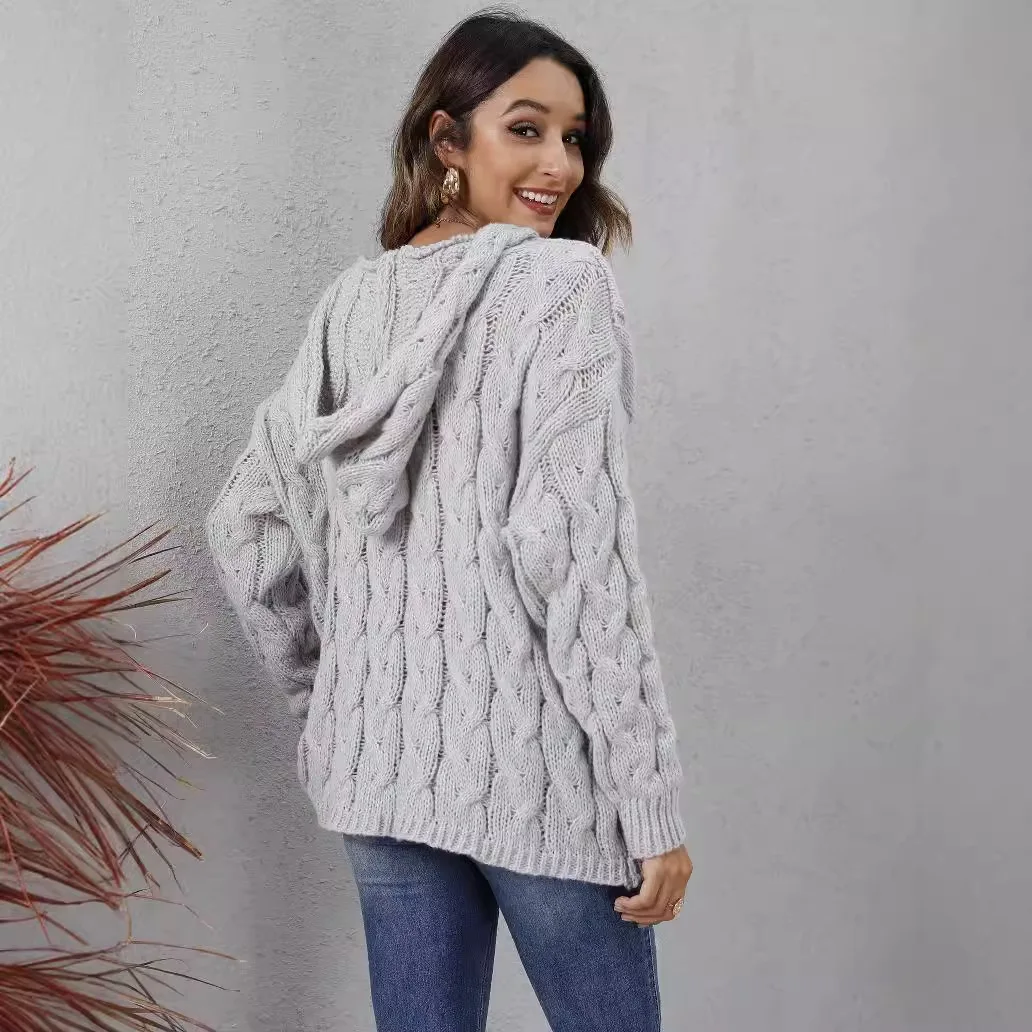 Women Thick Knitted V Neck Pullover Sweater Autumn Winter