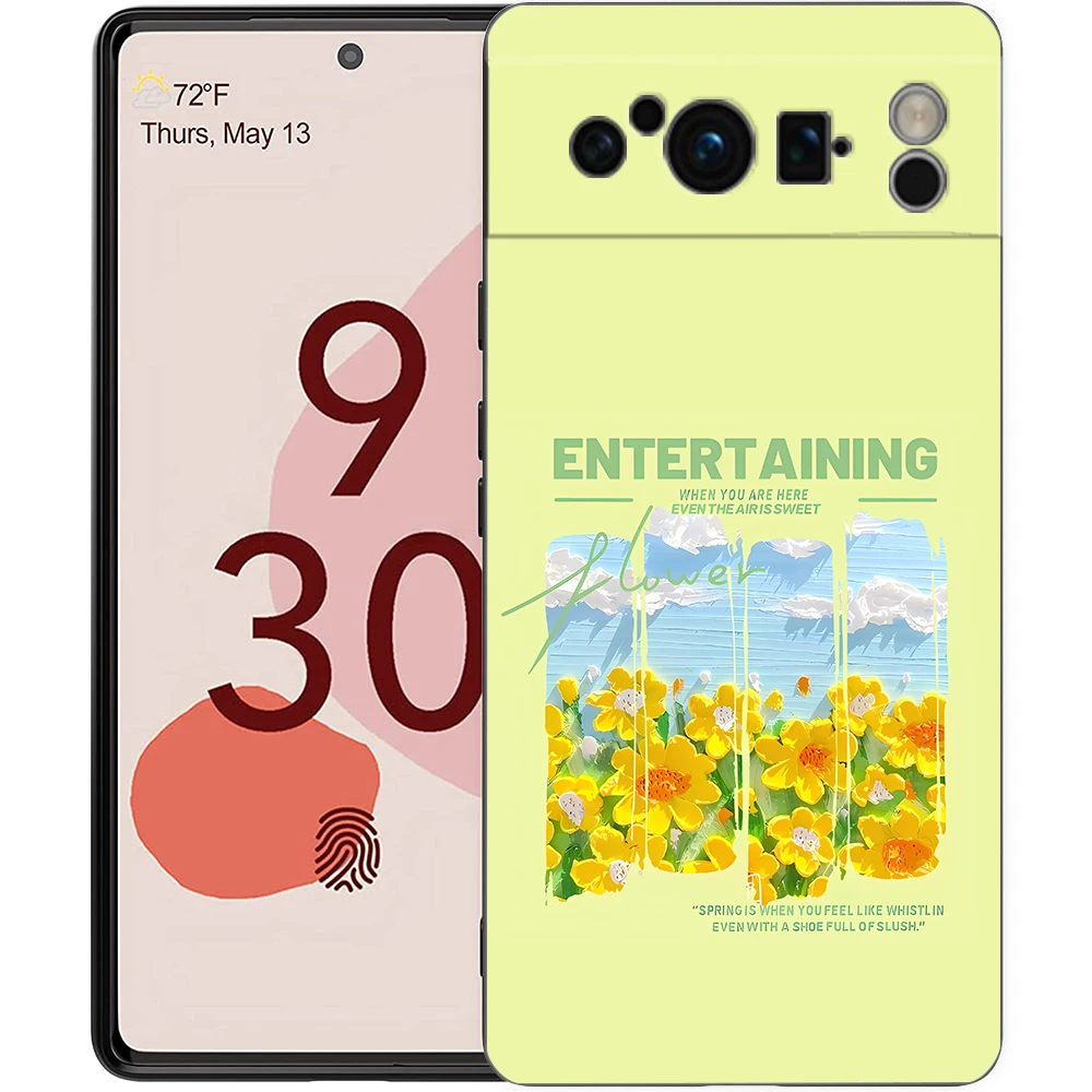 Green Floral Shockproof TPU Phone Case - Soft Black Cover