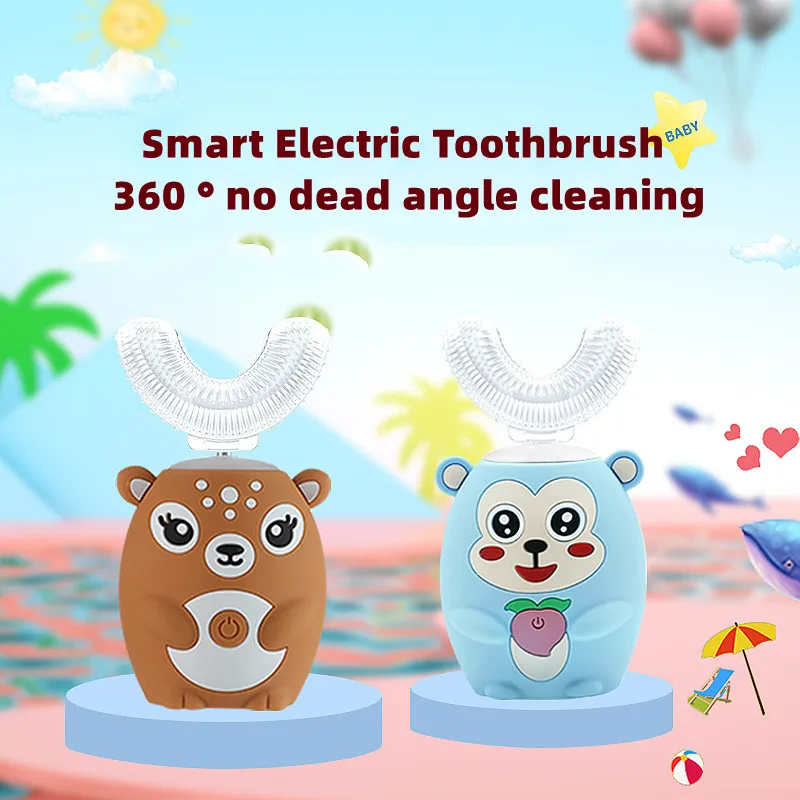 360 Degrees Smart Automatic Sonic U Shape Electronic Toothbrush Kids USB Rechargeable XaoMi Cartoon Pattern 5 Mode Blu-ray Clean