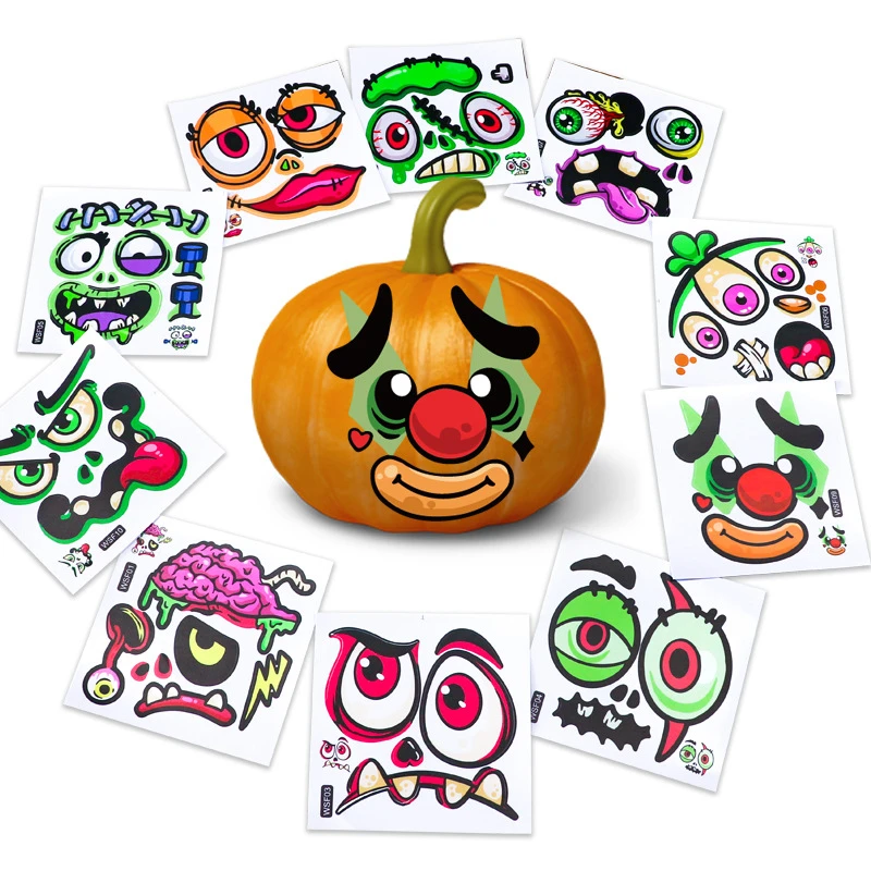 

Cartoon Halloween Pumpkin Stickers Funny Expression Sticker Happy Halloween Party Decorations Kids Trick or Treat Party Supplies