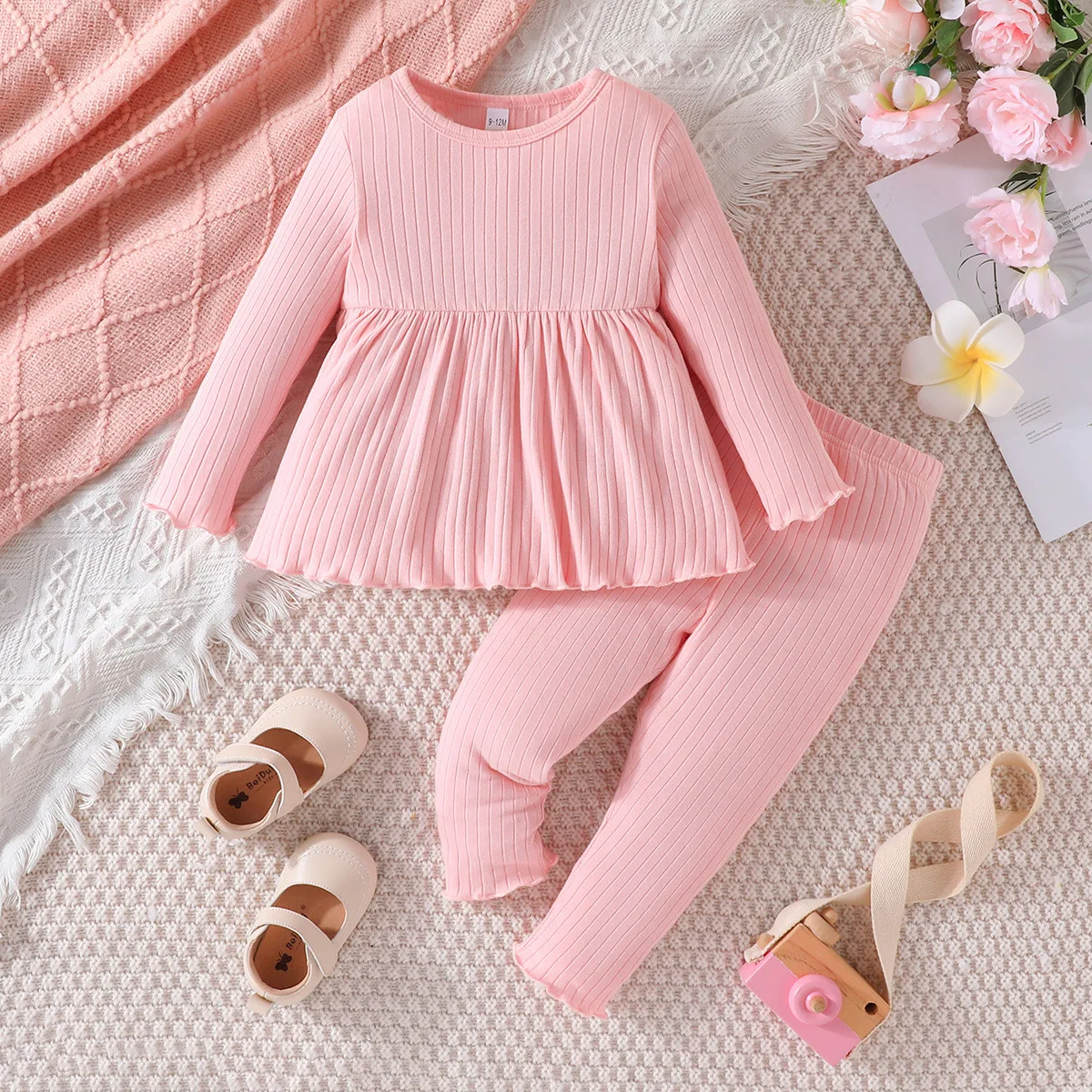 

Baby Girls Round Neck Long Sleeve Top + Solid Color Pants Fashion Baby Spring Autumn Sweatshirt Set Newborn Baby Girl Clothes