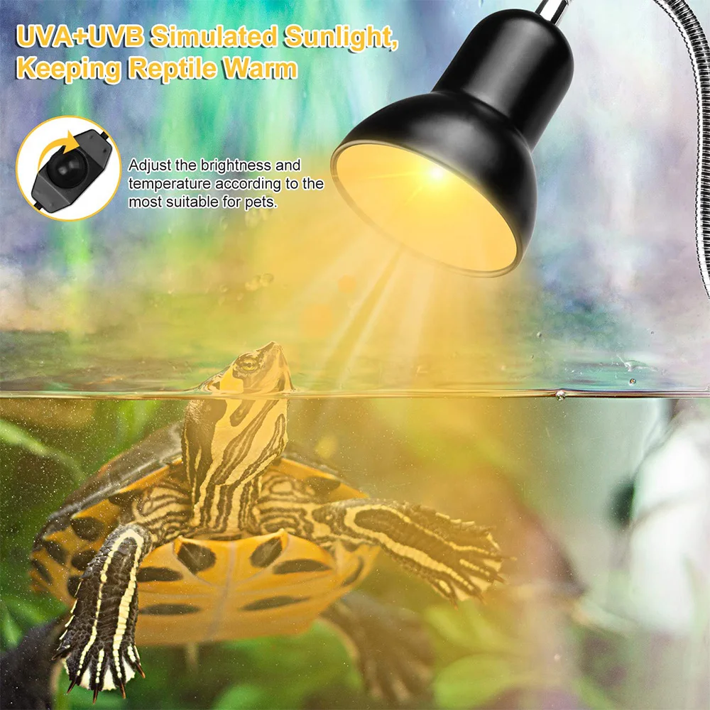 UVA+UVB Reptile Heating Lamp Holder E27 Ceramic Light Bulb Lampshade Gooseneck Lamp Bracket For Calcium Supplement Light Clip-on