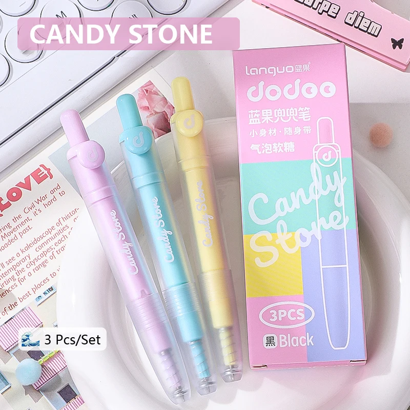 3 Pcs/Set Mini Short Portable Retractable Gel Pens Gradient Candy Colors 0.5mm Fine Point Black Ink Quick-Dry Smooth Writing Pen