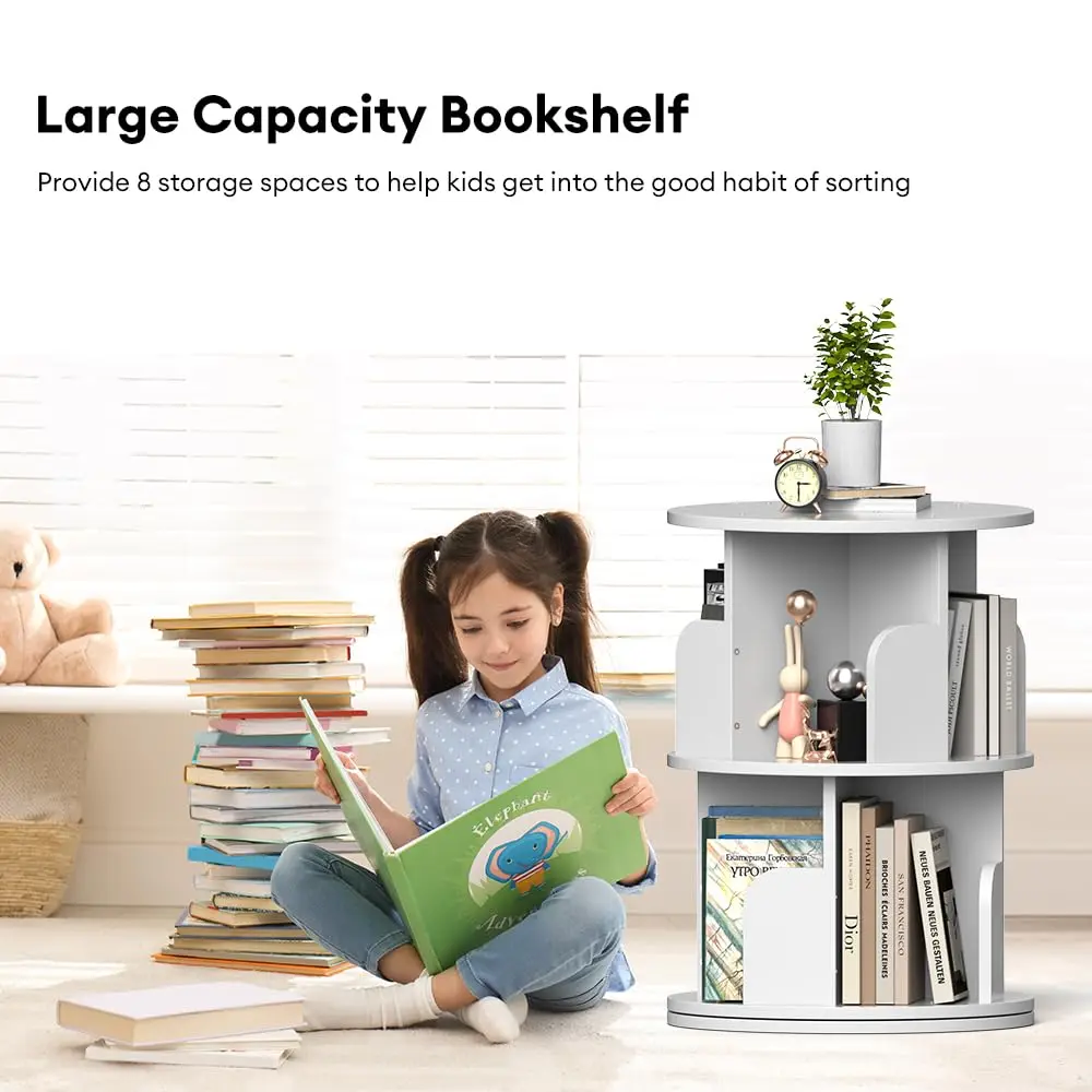 Book Shelf 360 Degree Display Stand Stable Bookcase Storage Cabinet Large Round Rotating Removable