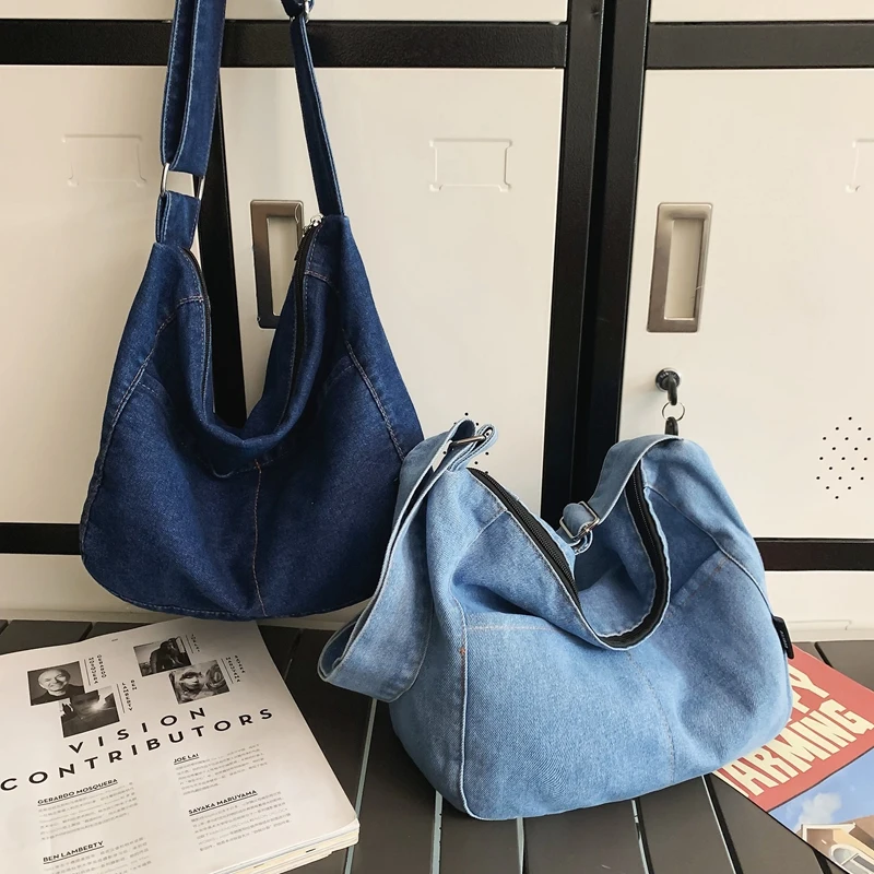 Vintage Denim Bag for Women Men Casual Tote Bag Aesthetic School Bag Denim  Messenger Bag Travel Book Shoulder Crossbody Bags New - AliExpress