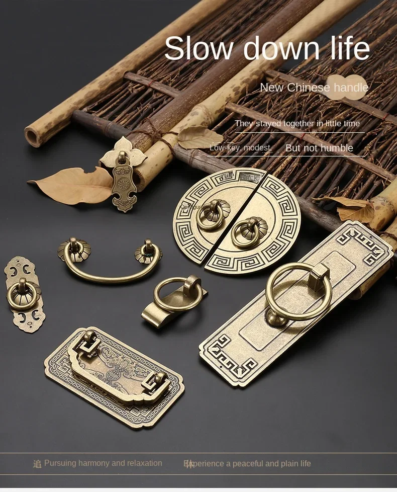 Description Picture 2 of itemCabinet Handle Portable Single Hole Screw Mounting Antique Chinese Style Pull Knob Furniture Hardware Yellow Bronze