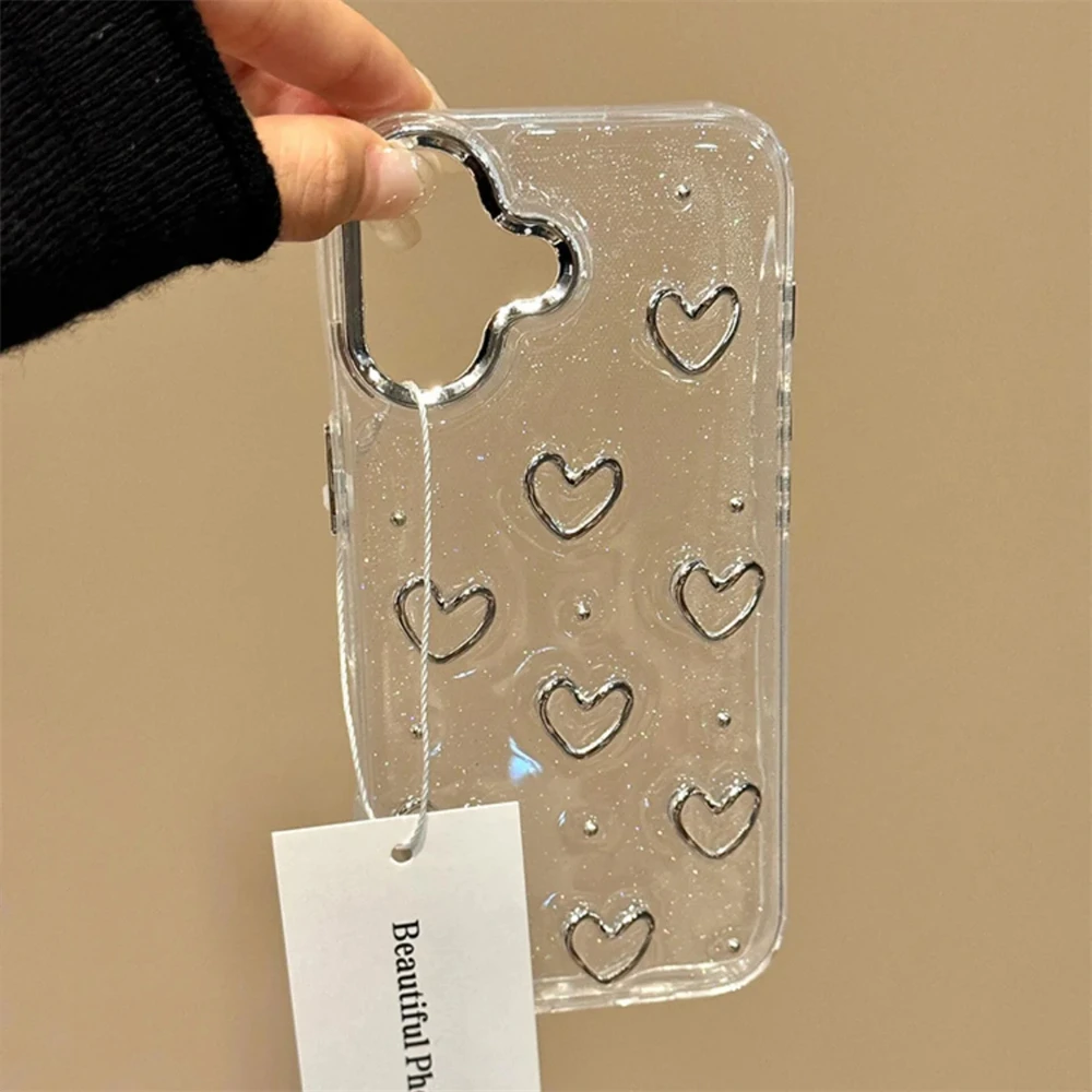 Korea Cute Metal Love Heart Epoxy Glitter Bling Phone Case