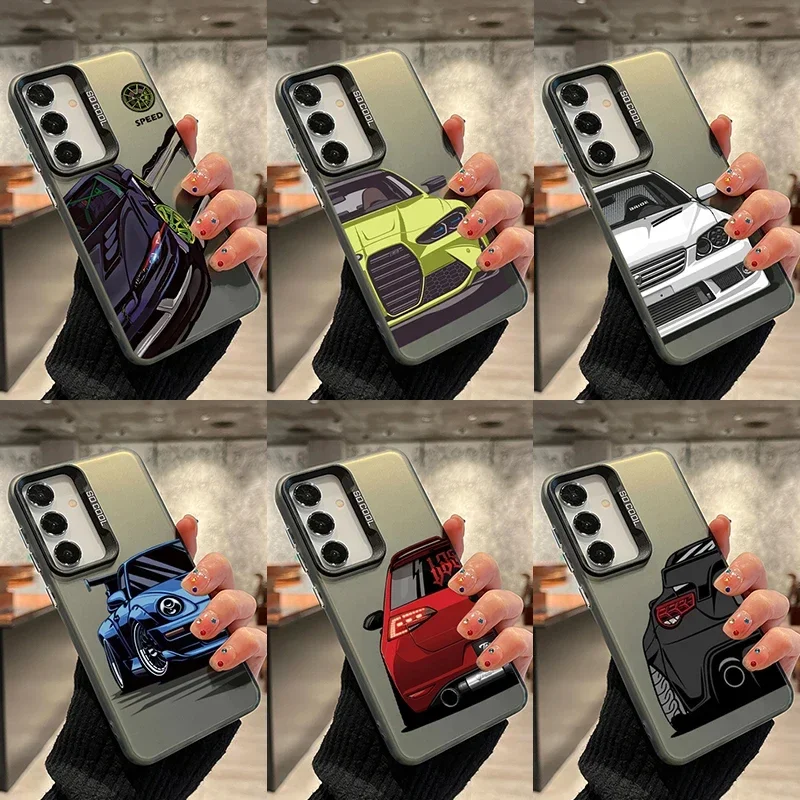JDM Car-Themed Laser Hard Phone Case - Durable PC+TPU Back Cover