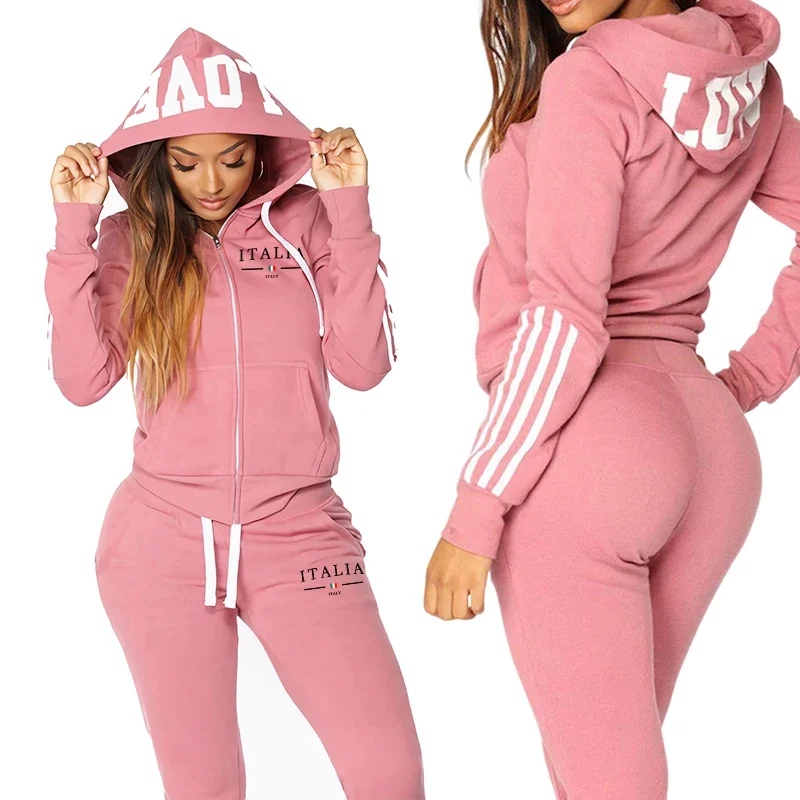 Italy Fashion Tracksuit for Woman 2025 Autumn Popular Zip-up Hoodie Sweatpants Female Urban Casual Fashion Sportswear 2Piece Set 1