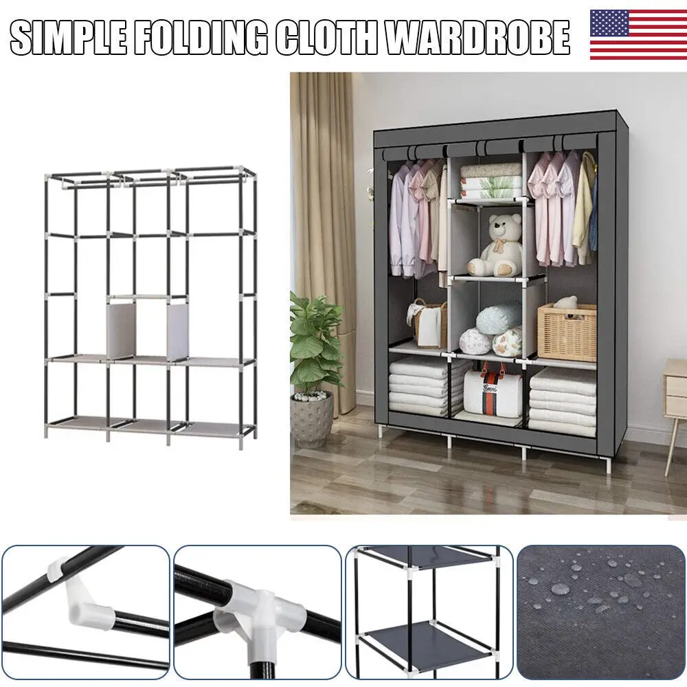 Canvas Wardrobe Dustproof Clothes Storage Dormitory Apartment Free Dust Bags US 4
