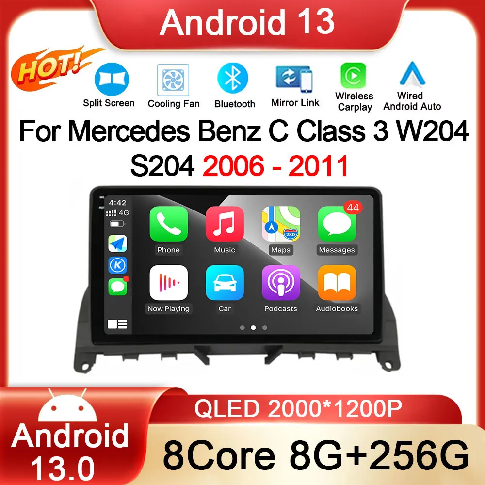 

Автомагнитола на Android для Mercedes Benz C Class 3 W204 S204 2006-2011, Wi-Fi, 4G, видео, мультимедийный плеер, беспроводной Carplay