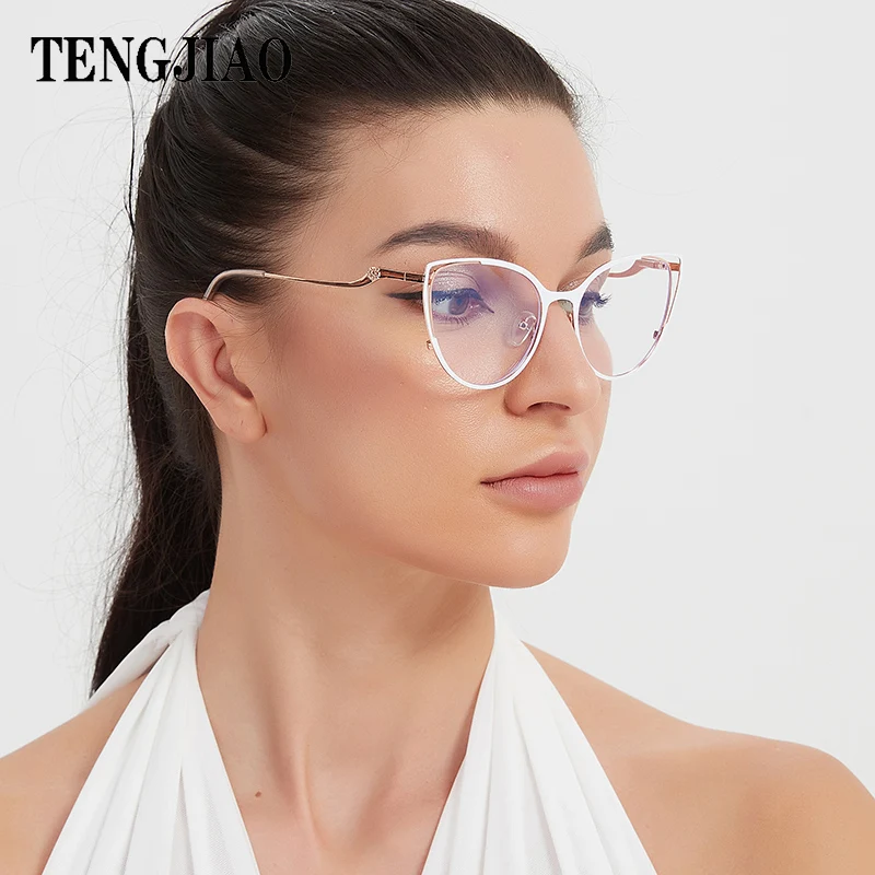

TENGJIAO Anti-Blue Light Rays Cat Eye Eyeglasses Women Computer Optical Spectacle Frame Prescription Glasses Female Clear Lens