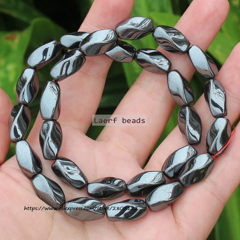 Natural Hematite Oval 4sides Twist Loose Beads ,For DIY Jewelry