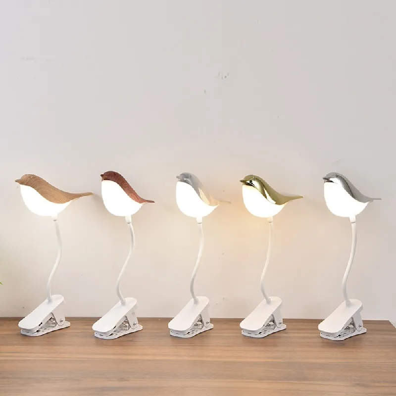 LED Desk Lamp Foldable Touch Dimmable Table Lamp with Clip USB Powered Table Light Night Light Bird Bedside Reading Lamp