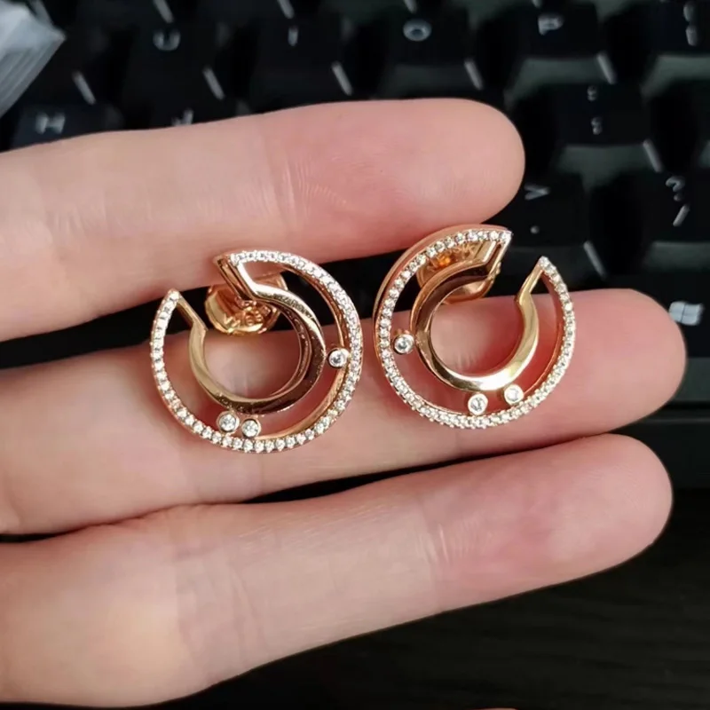 Bobokiki jewelry fashion sliding titanium steel micro-inlaid AAA zircon silver needle luxury palace retro earrings