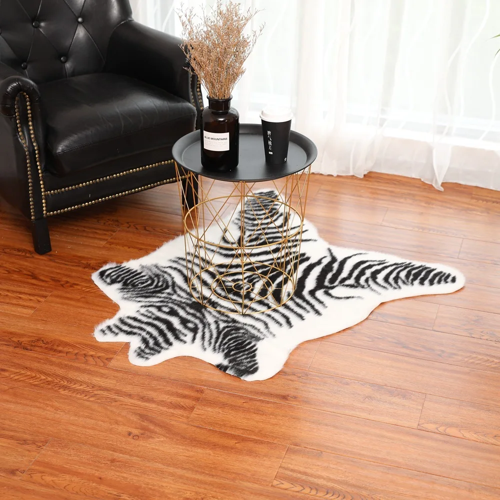 Imitation Animal Skin Pelt Zebra Shaped Carpet Sheepskin Area Rug Room Decor Carpets For Living Room Rugs For Bedroom Floor Mats 4