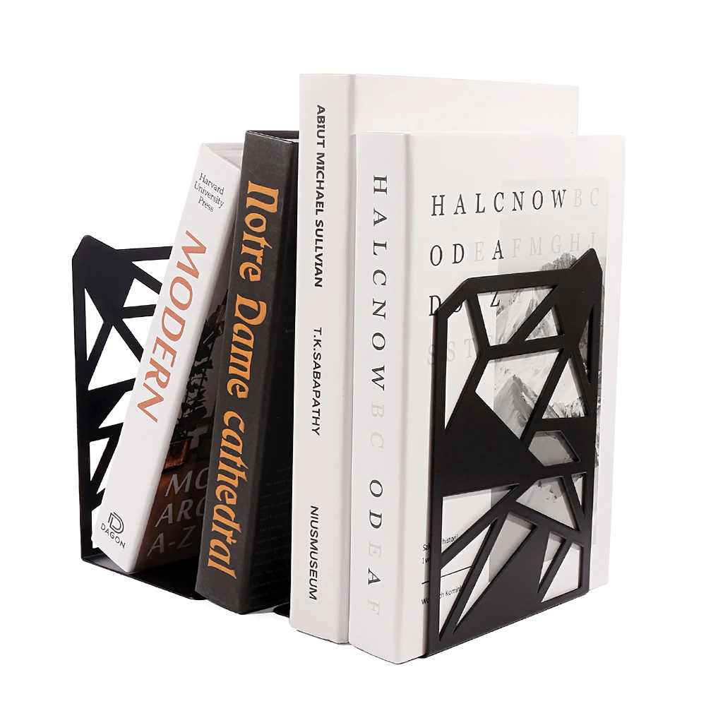 Book Stand 2 Pcs Irregular Polygon Book Ends Heavy Book Stand for Parents to Child Gift Home Desk Offices Iron Ends Stationer