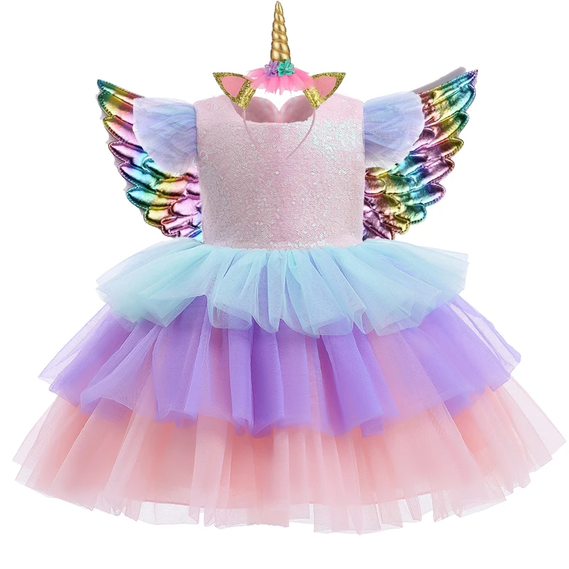 Vestido de princesa carnaval unicórnio para meninas, vestidos