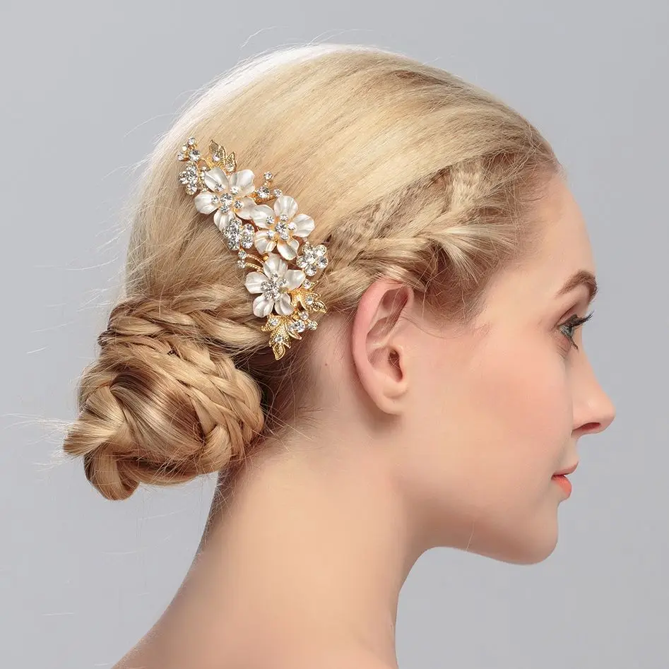 Gold/Silver color metal hair combs Handmade Wedding Hair Combs for Brides Flower shape Hair Clips pins Wedding Accessories
