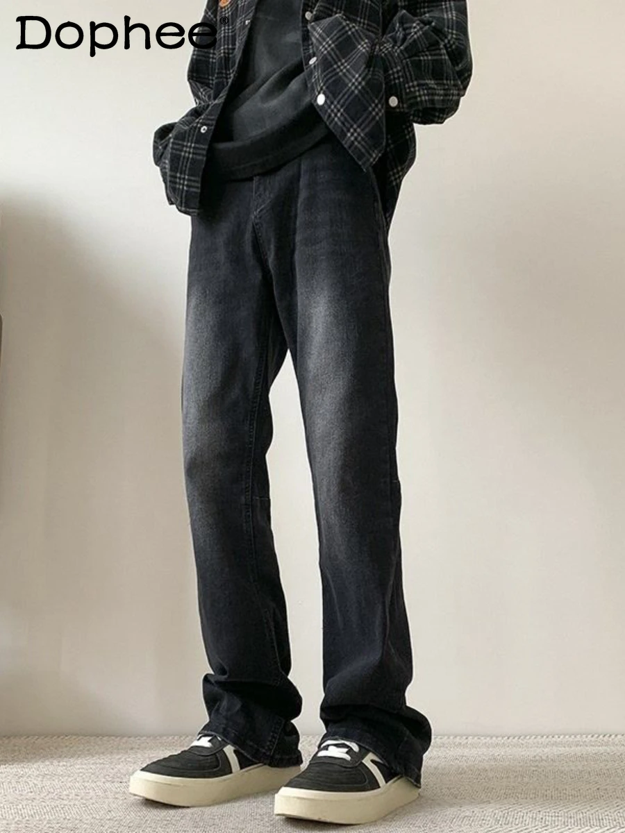 Fashion Jeans Men's Trendy Loose Comfort Straight Denim Trousers High Street Male Fashionable Cotton Wide-Leg Denim Pants