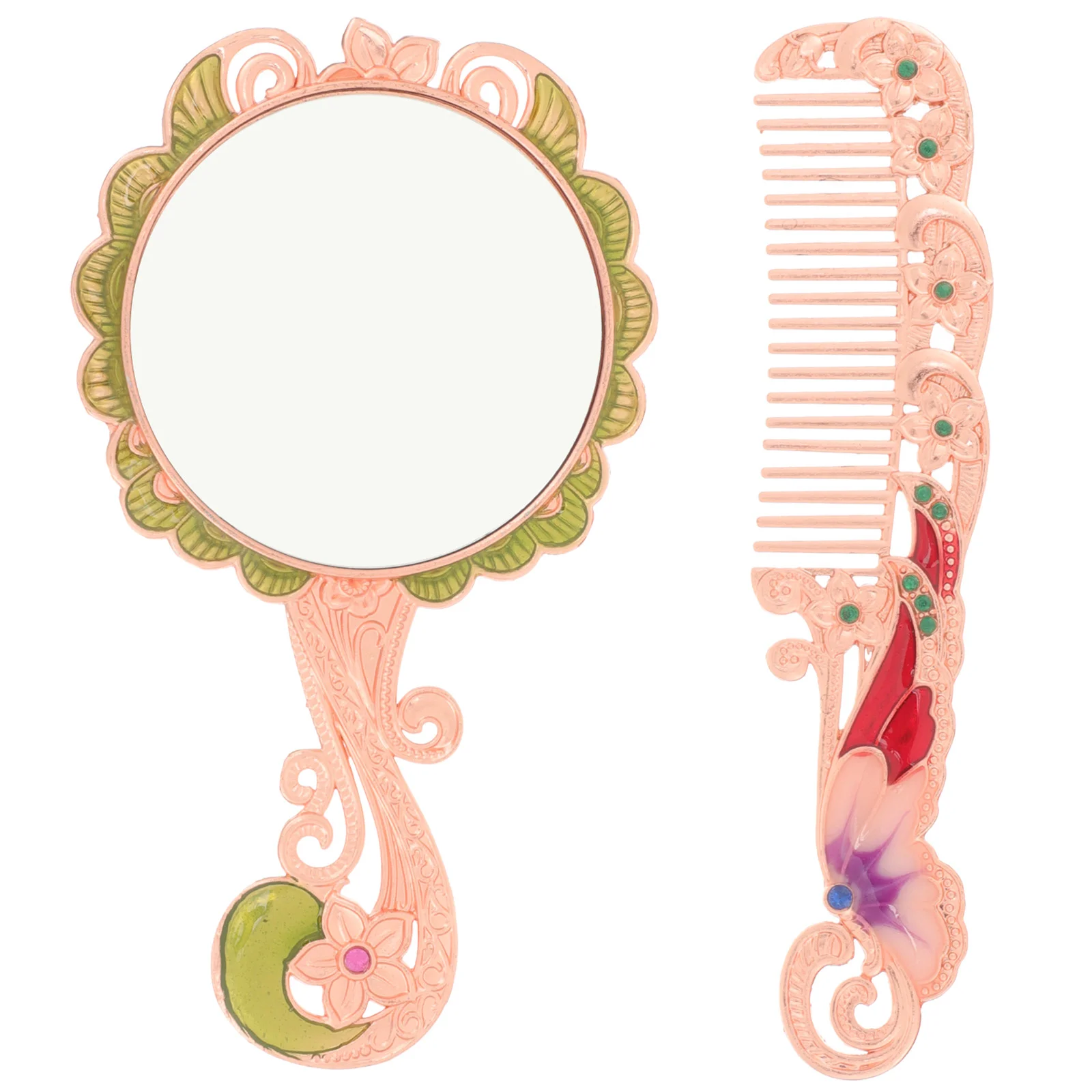 

1 Set Handheld Mirror Makeup Mirror Vintage Mirror Women Portable Mirror with Comb