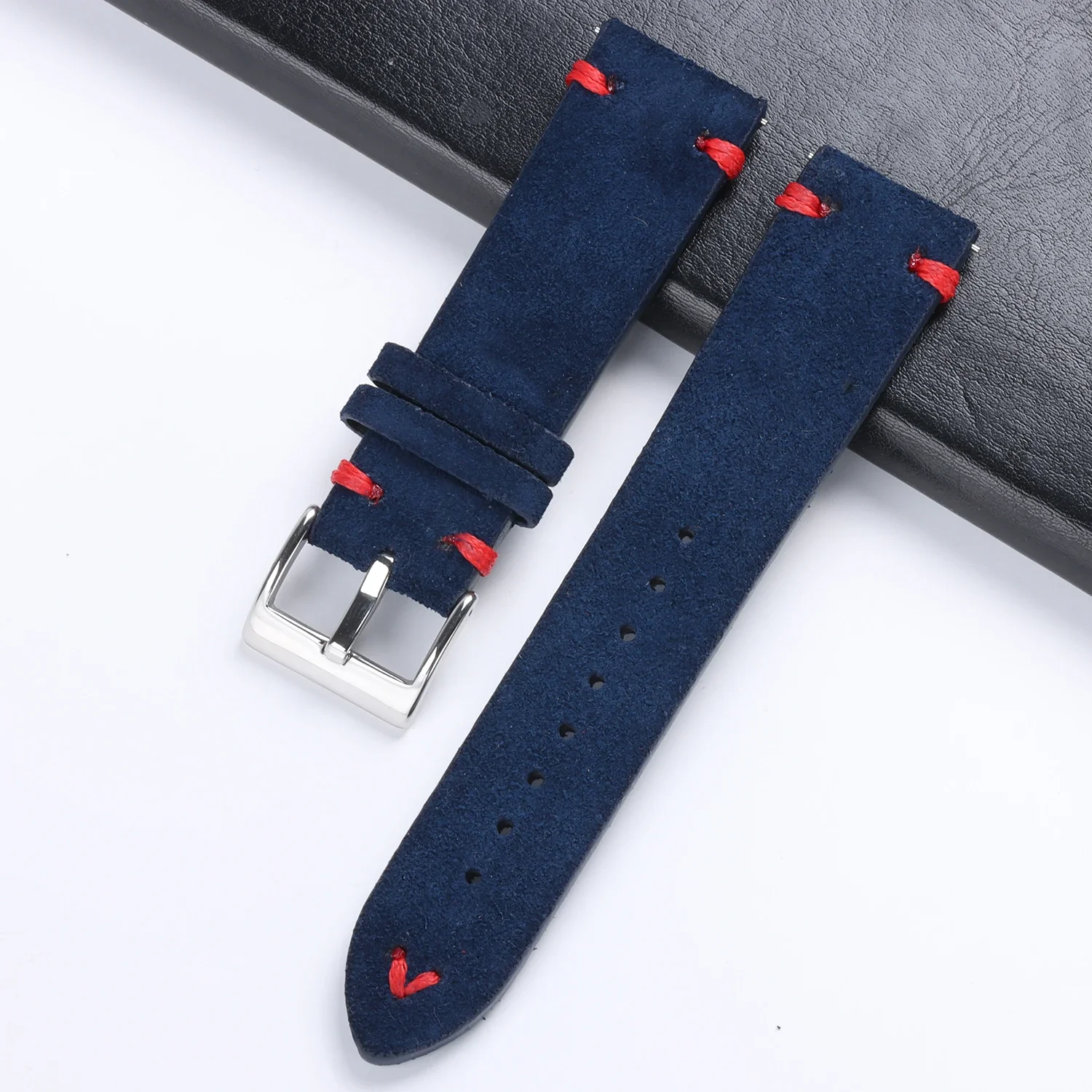 Vintage Grey Suede Leather Watch Strap with Handmade Stitching - Soft Replacement Wristband