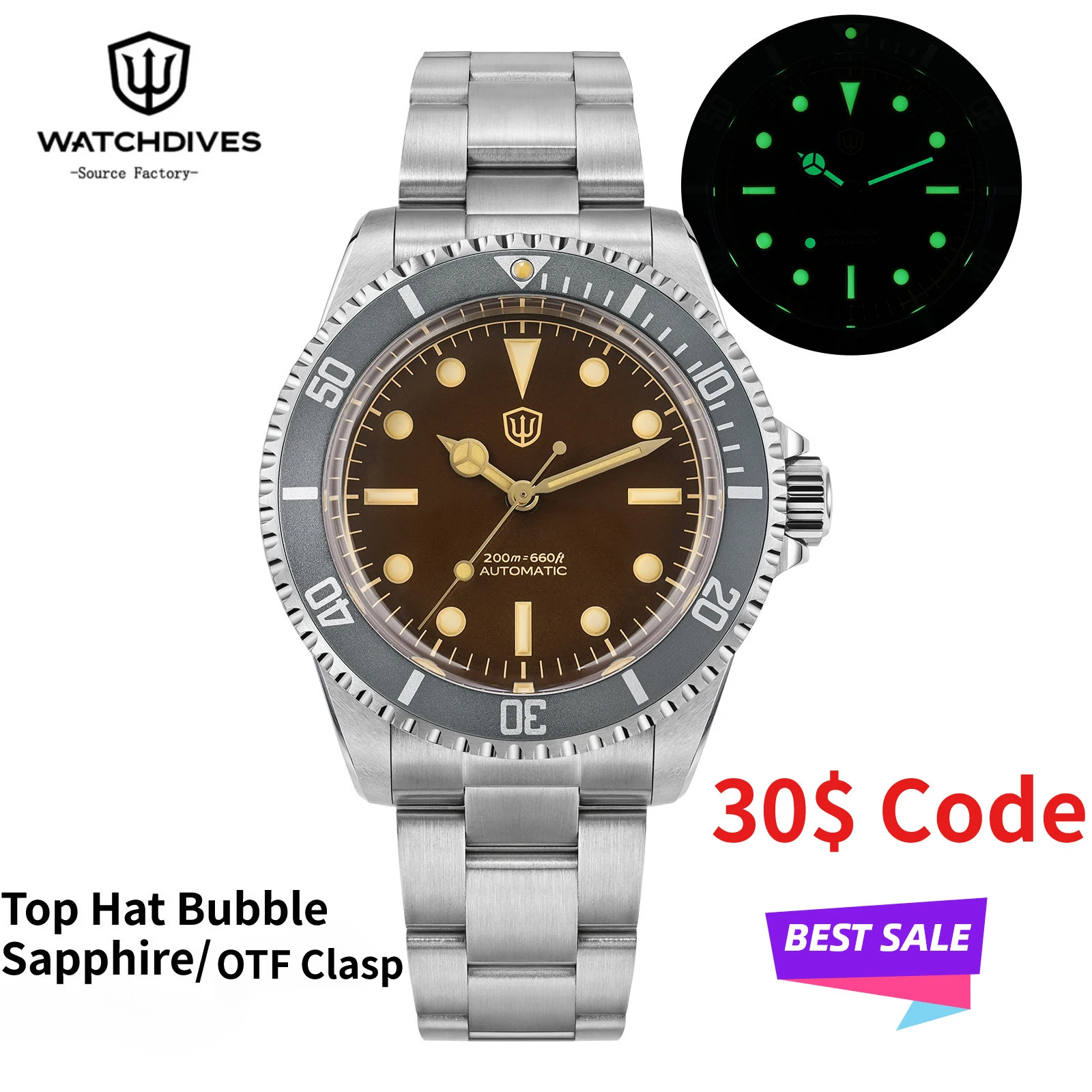 Watchdives WD5513 V2 PT5000 Vintage Sub Dive Watch Sapphire