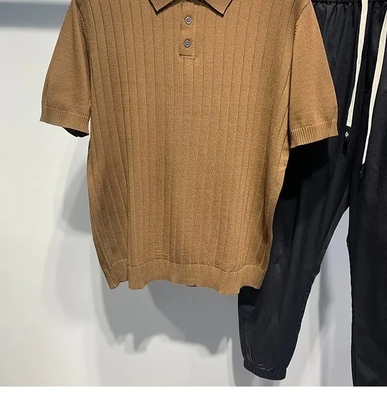 Men's Summer Clothing Short-sleeved Knitted Polo Shirts Men Solid Vintage Casual Lapel Tops Japanese Style Simple Slim T-shirts 20 S9cd5d195a59b48a48092b052ac32f3dbb