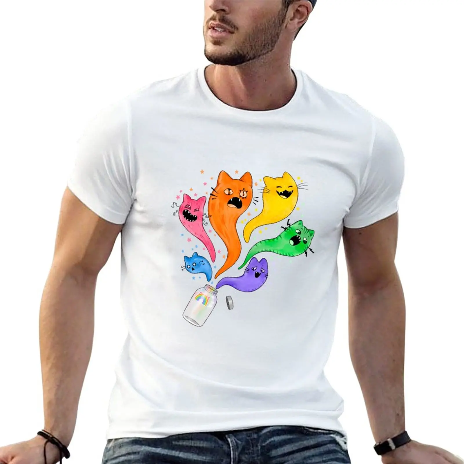 

New Exploding Raincat Jar T-Shirt cute clothes summer top Tee shirt mens graphic t-shirts hip hop