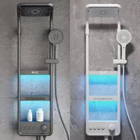 Ensemble de robinets de douche de salle de bains haut de gamme modernes, mitigeurs de cascade de pluie, affichage LED intelligent, système de panneau de douches de pluie avec lampe colonne douche Gris blanc toilette 3