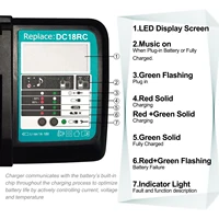 Replacement for Makita 14.4V - 18V Fast Battery Charger DC18RC for Makita Li-ion Battery BL1860 BL1850 3.0 A with LED Display 4