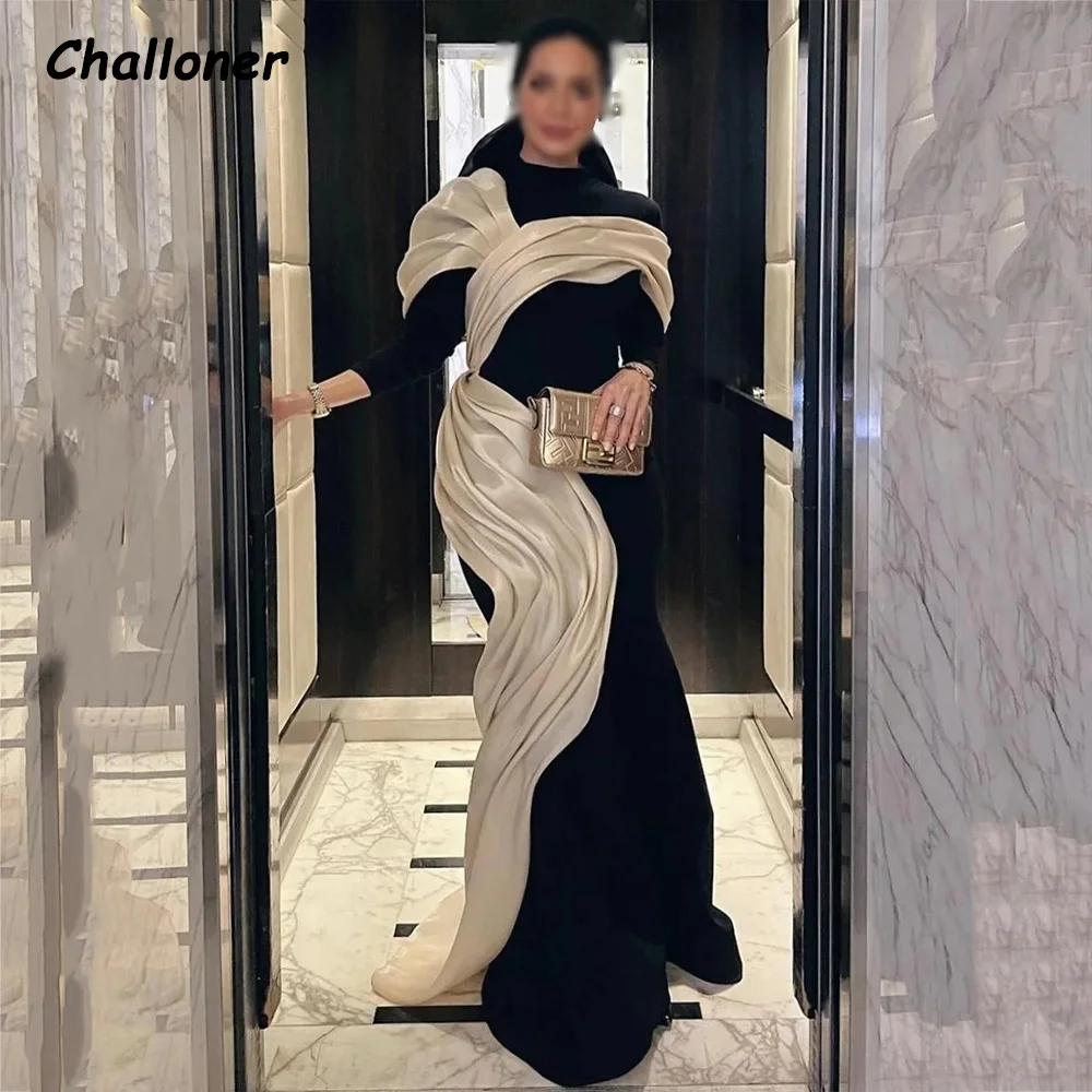 

Challoner Elegant O-Neck Mermaid Evening Dresses Simple Long Sleeves Pleat Floor Length Prom Gown Custom Made فساتين السهرة New