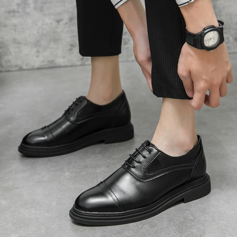 7cm elevator men dress heightening leather formal shoes brogue business wedding oxfords suit