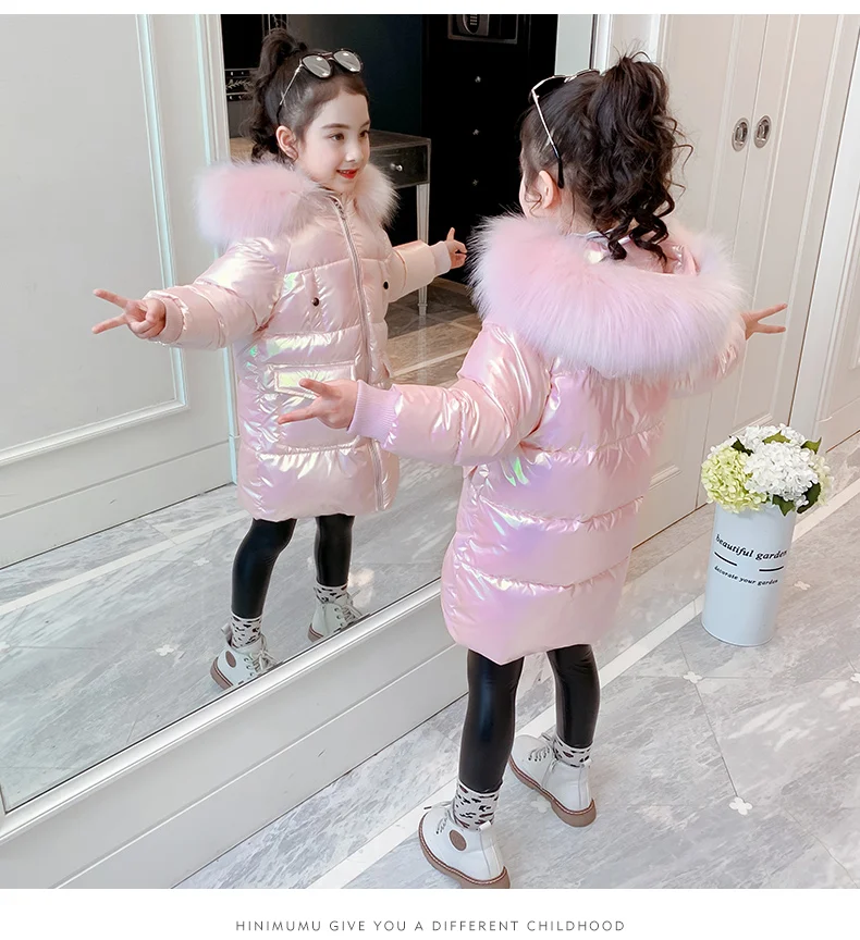 

2023 Winter Shiny Jacket For Girls Hooded Warm Children Girls Winter Coat 3-14 Years Kids Teenage Cotton Parkas Outerwear